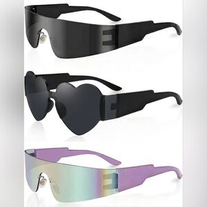 3 in a single purchase Cyber-Shield Trio Midnight Black-Heart Rimless-Neon Aura